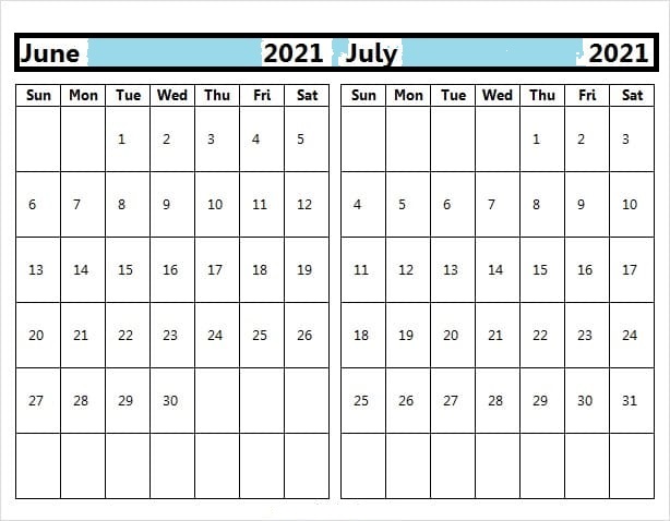 Blank July 2021 Calendar Printable