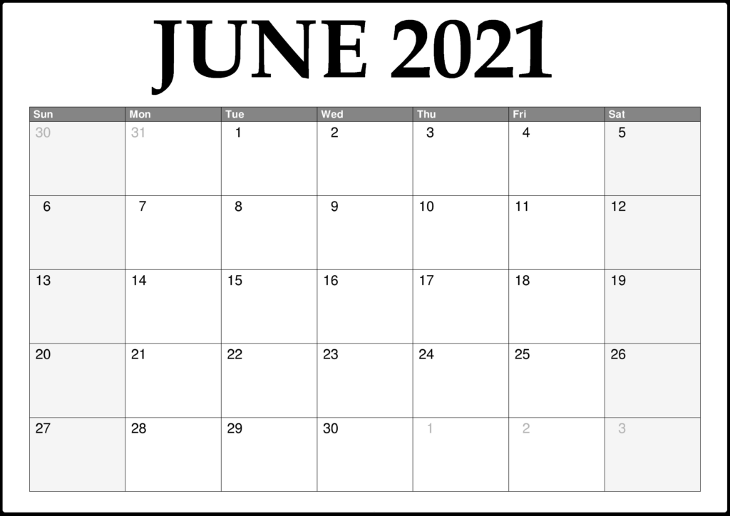 Blank June 2021 Calendar