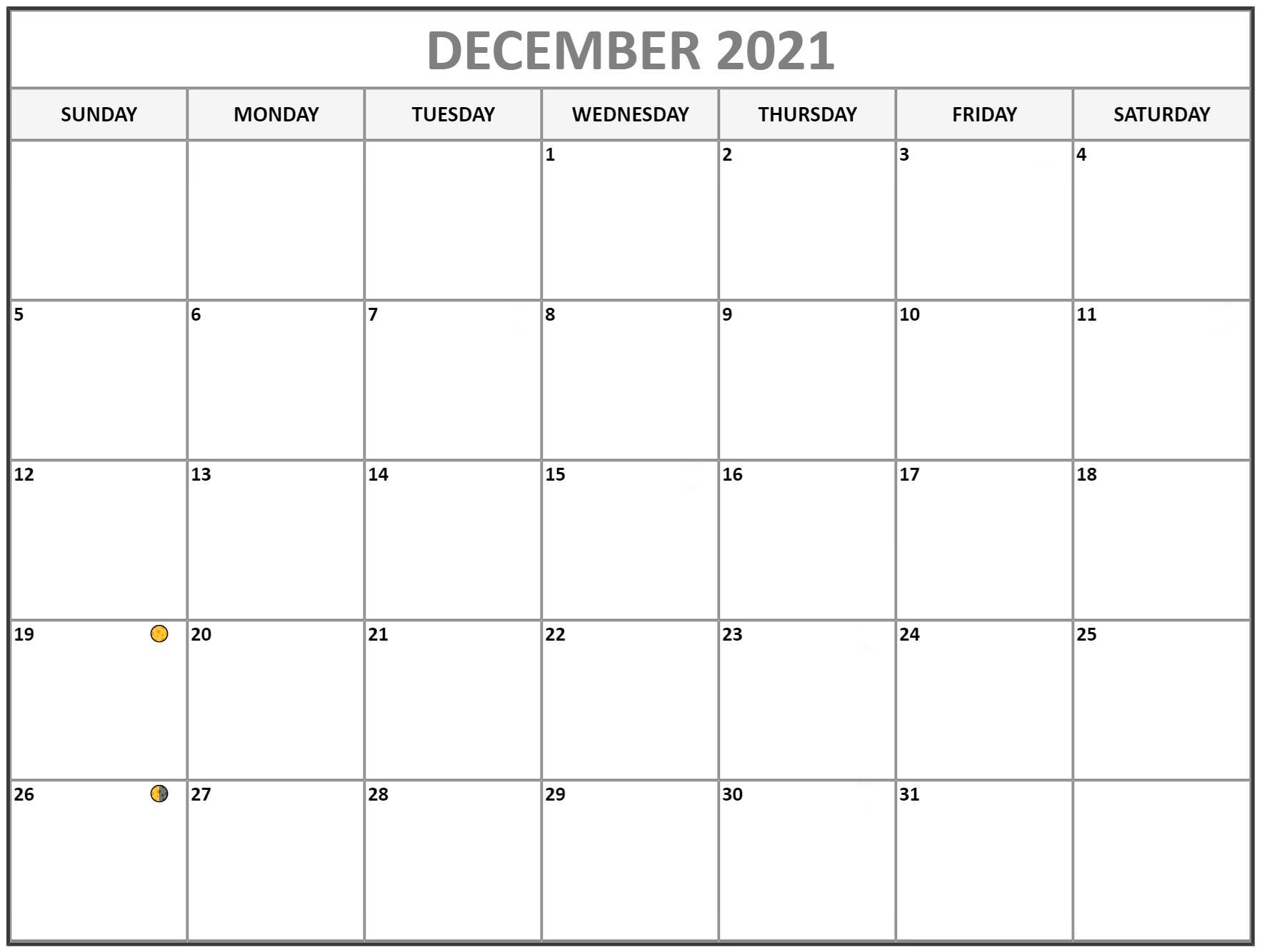 December 2021 Blank Calendar Half Page