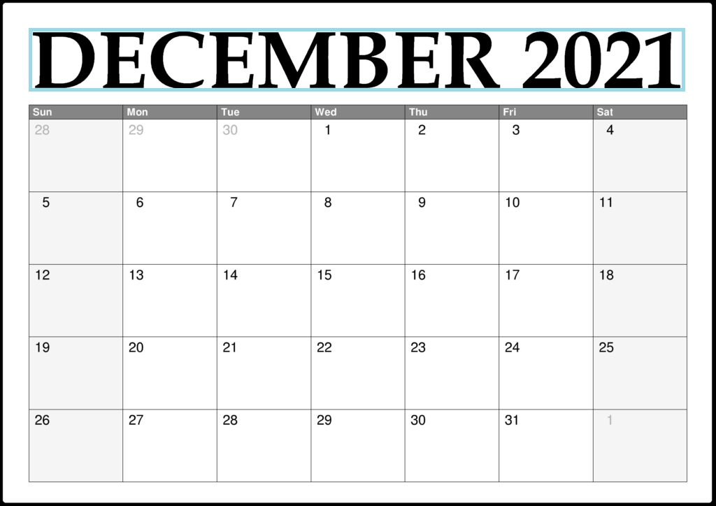 December 2021 Blank Calendar Hobby Lobby
