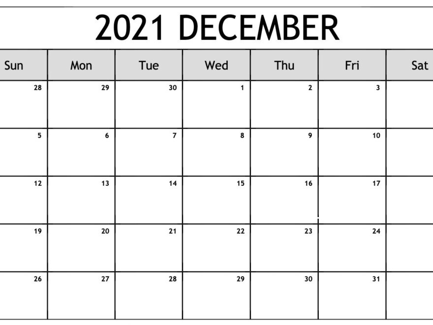 December 2021 Blank Calendar Layout