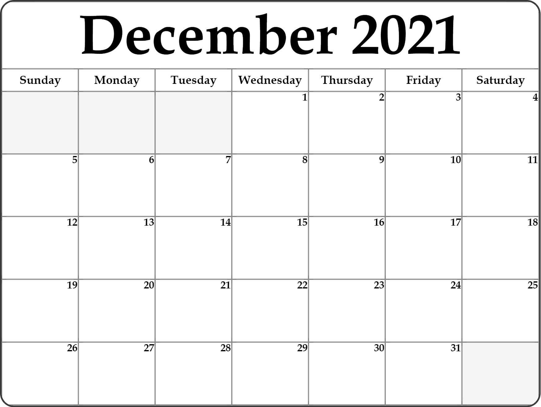 December 2021 Blank Calendar