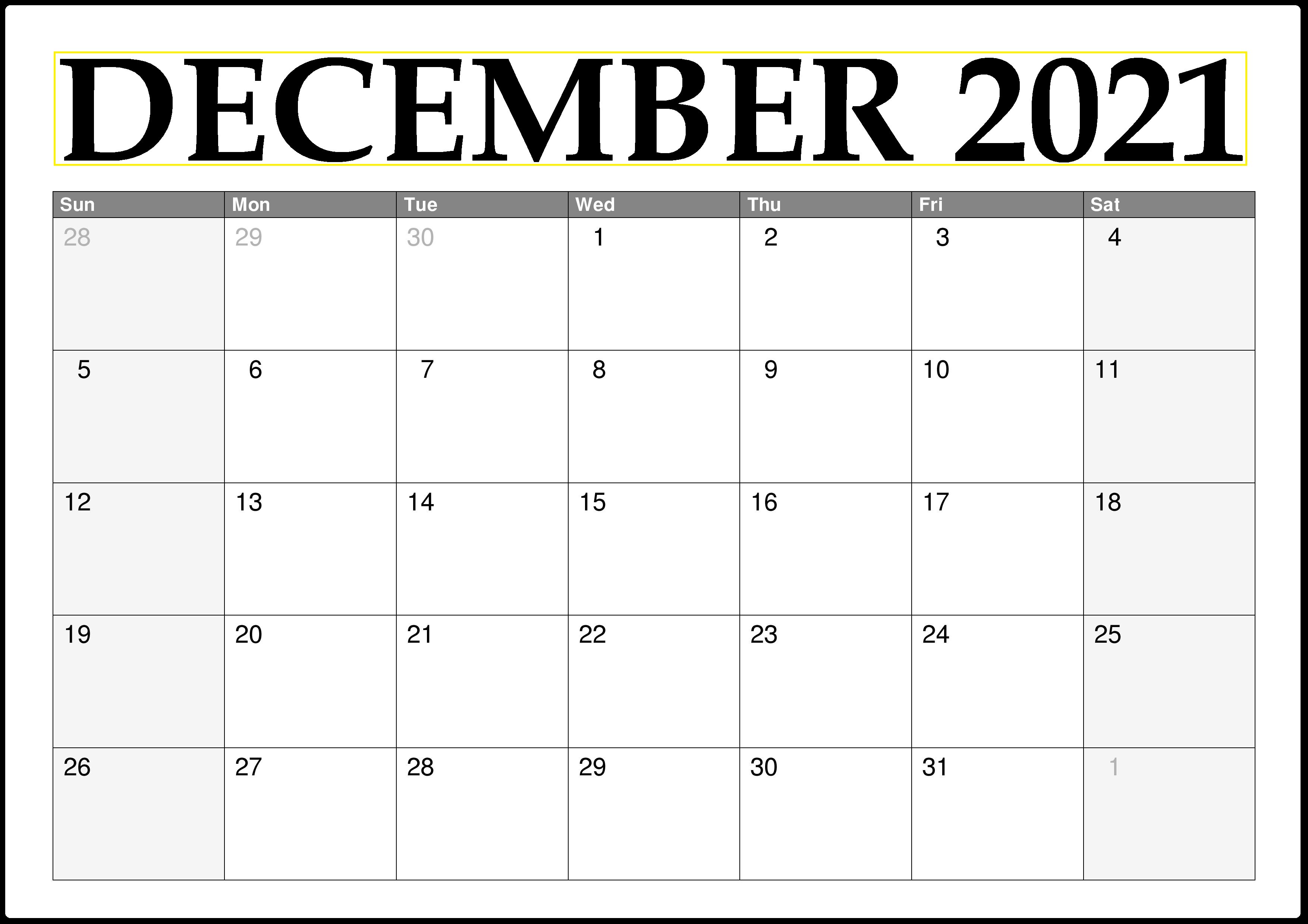December 2021 Calendar Blank PNG