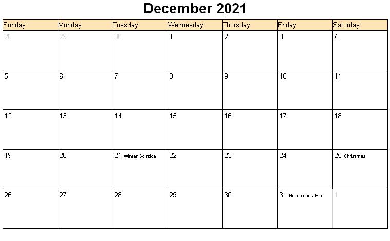 December 2021 Calendar Blank Vertex