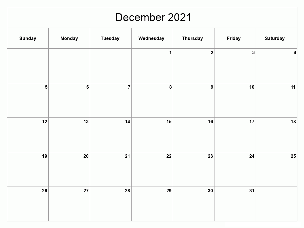 December 2021 Calendar Blank With Events