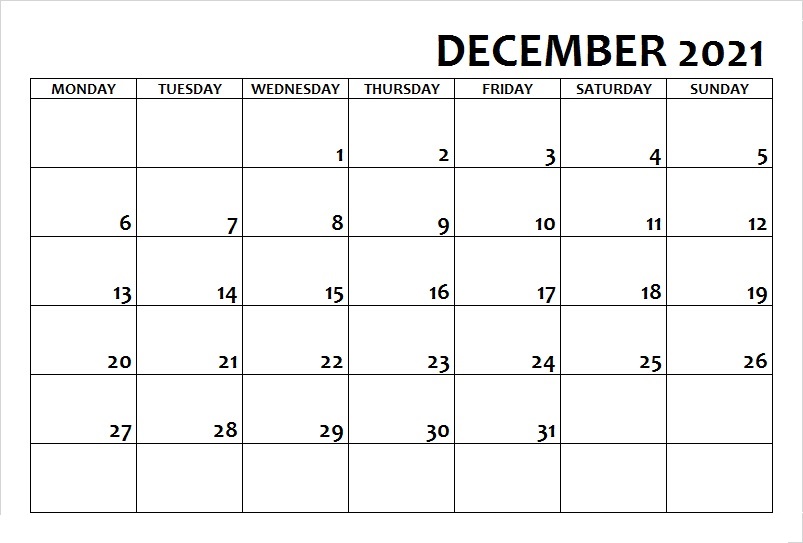 December 2021 Calendar Printable Wiki