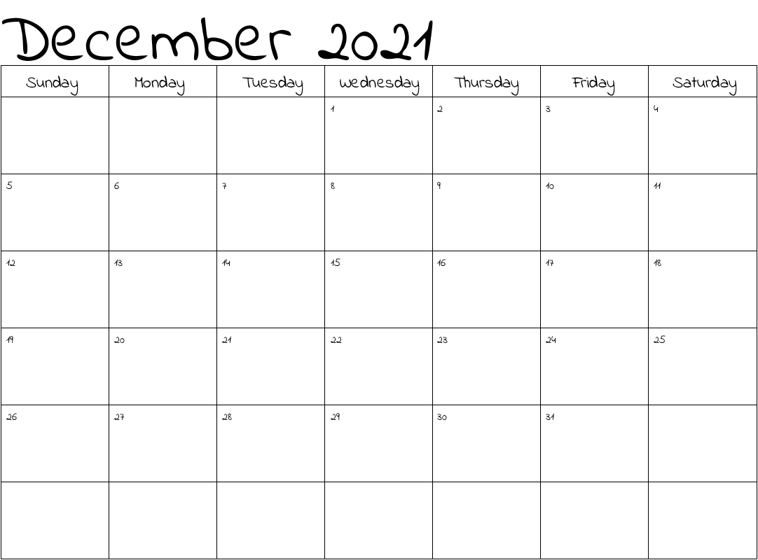 December 2021 Calendar Template Docs Download