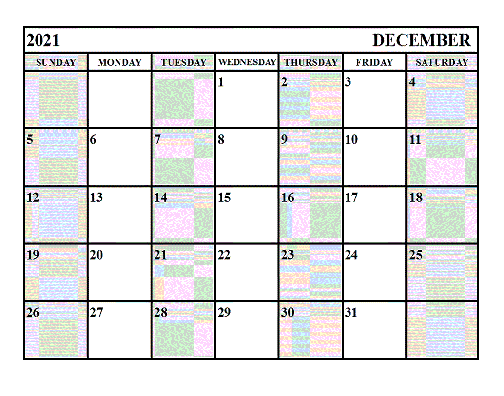 December 2021 Calendar