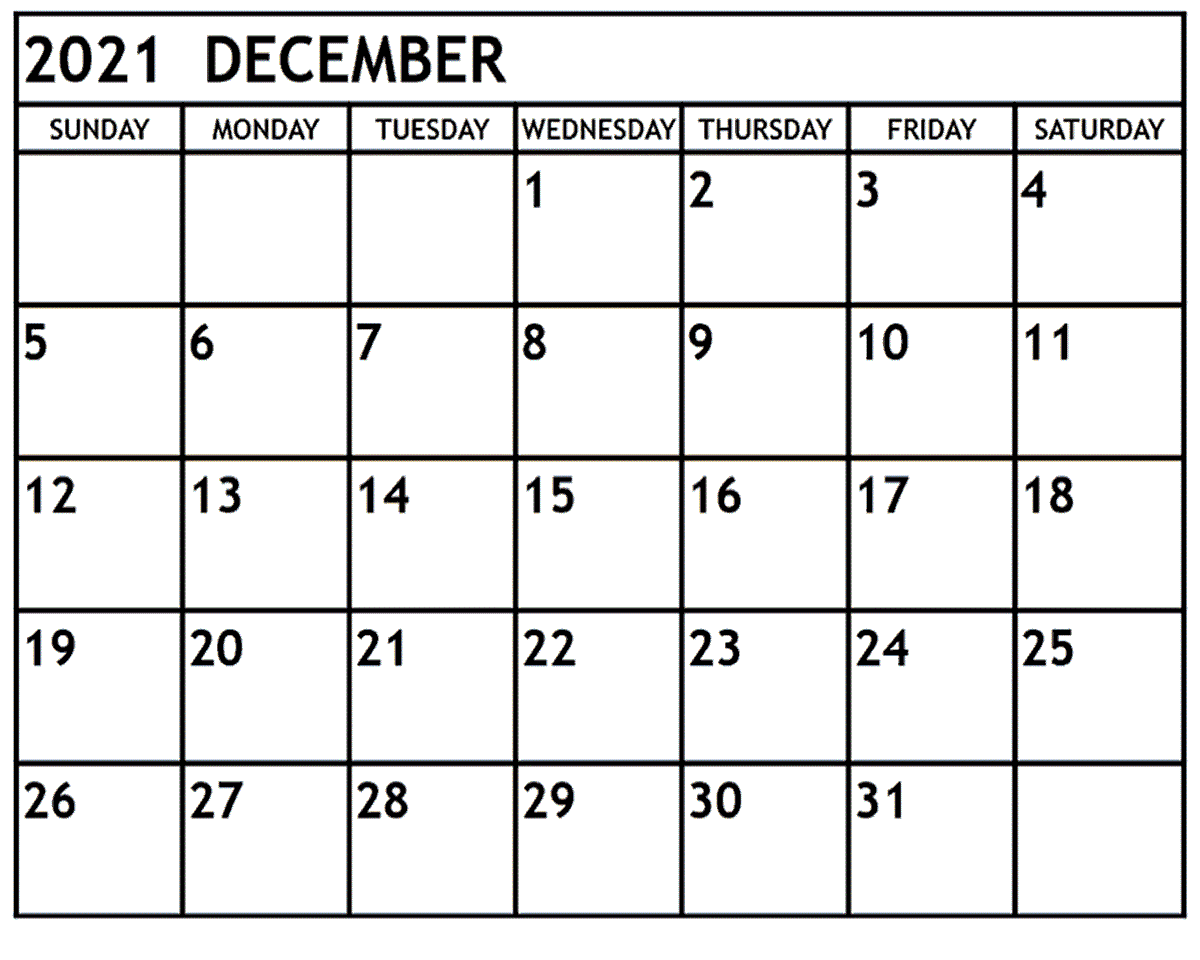 December 2021 Printable Calendar