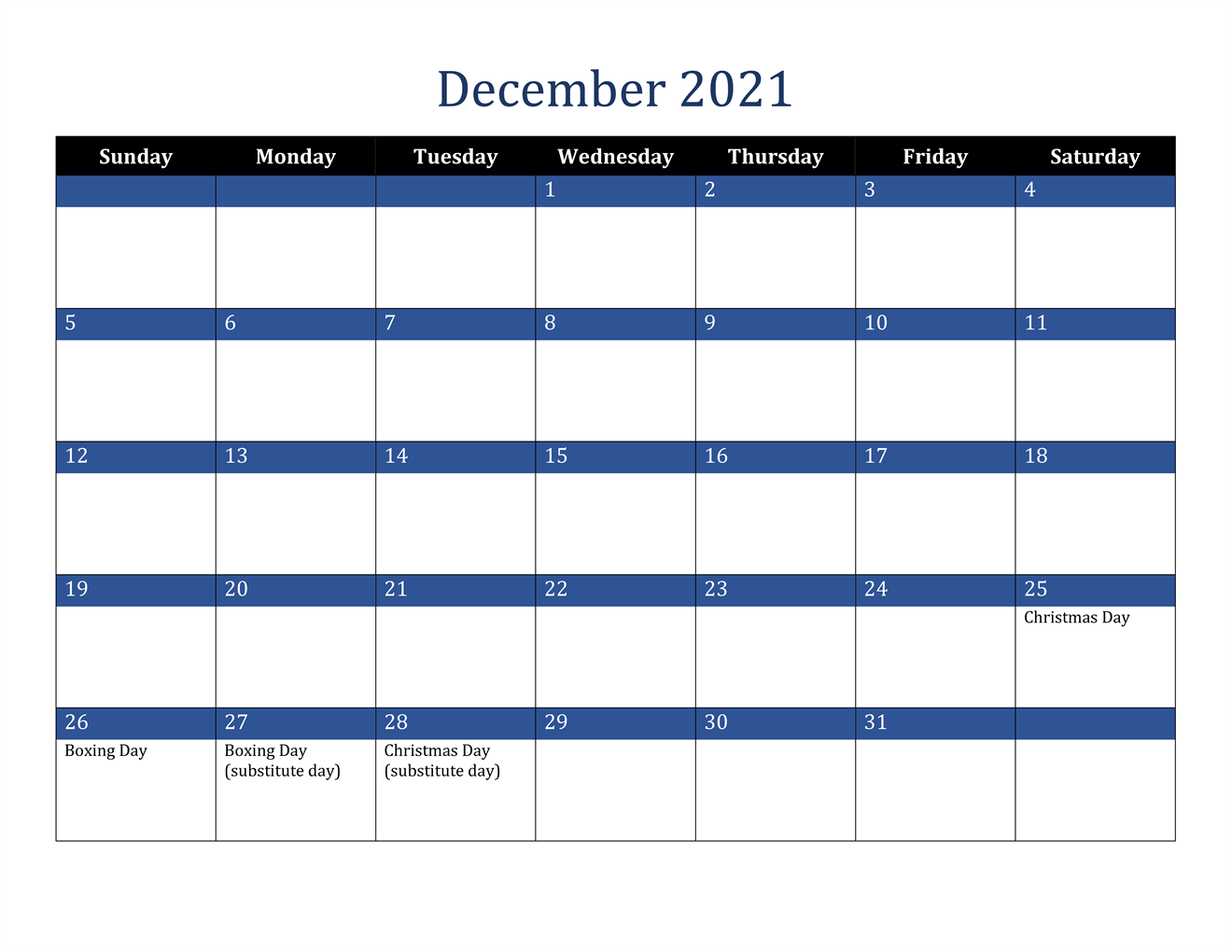 December Calendar 2021 Template