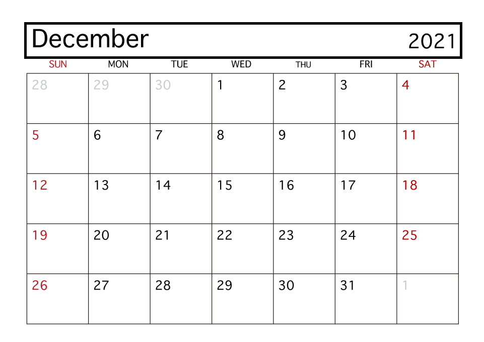 December Calendar 2021 UK