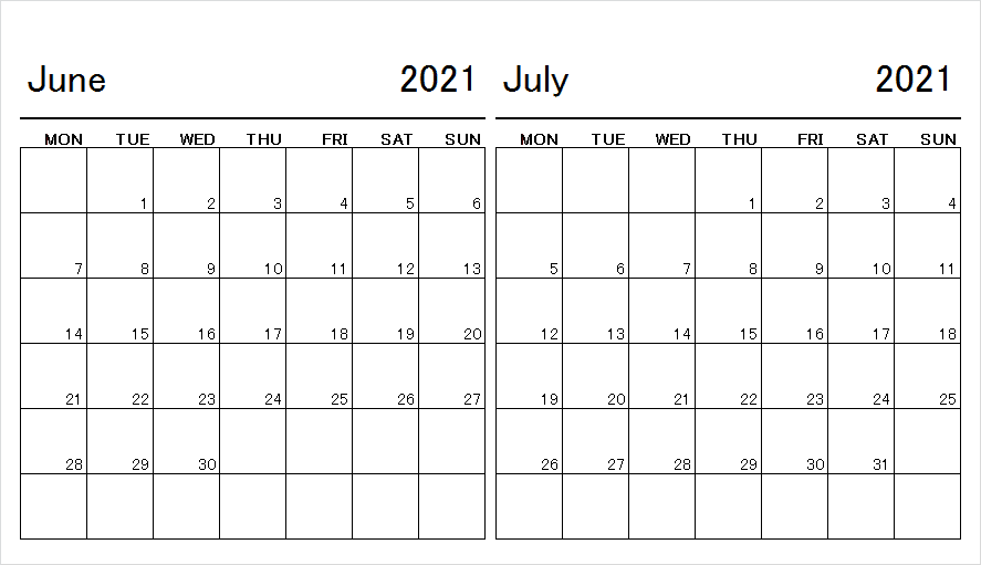 July 2021 Blank Calendar Printable