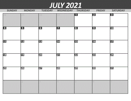 July 2021 Blank Calendar