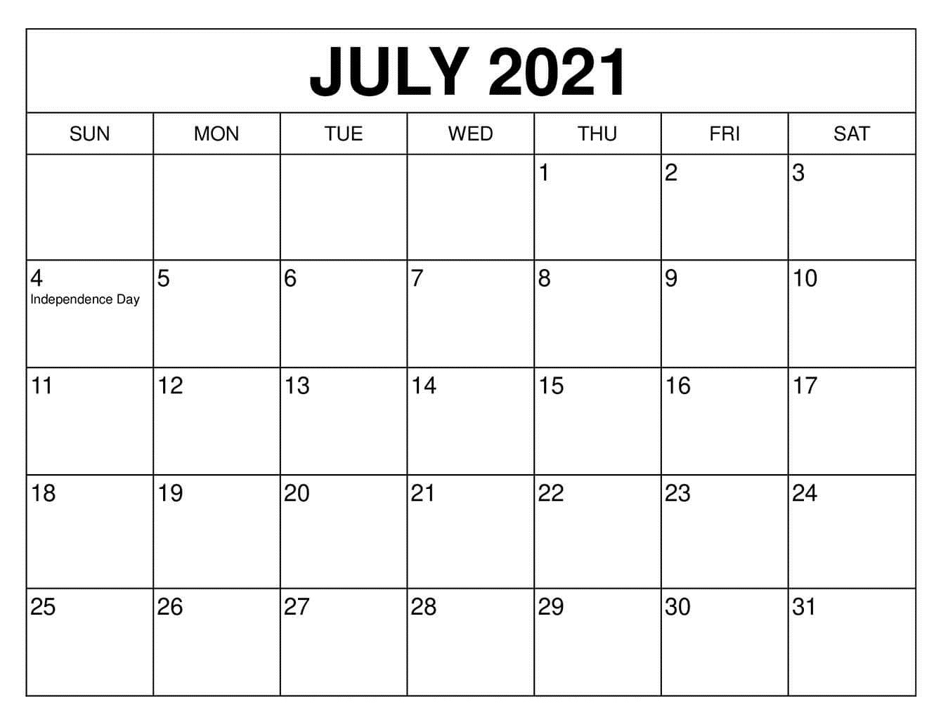 July 2021 Blank Calendar