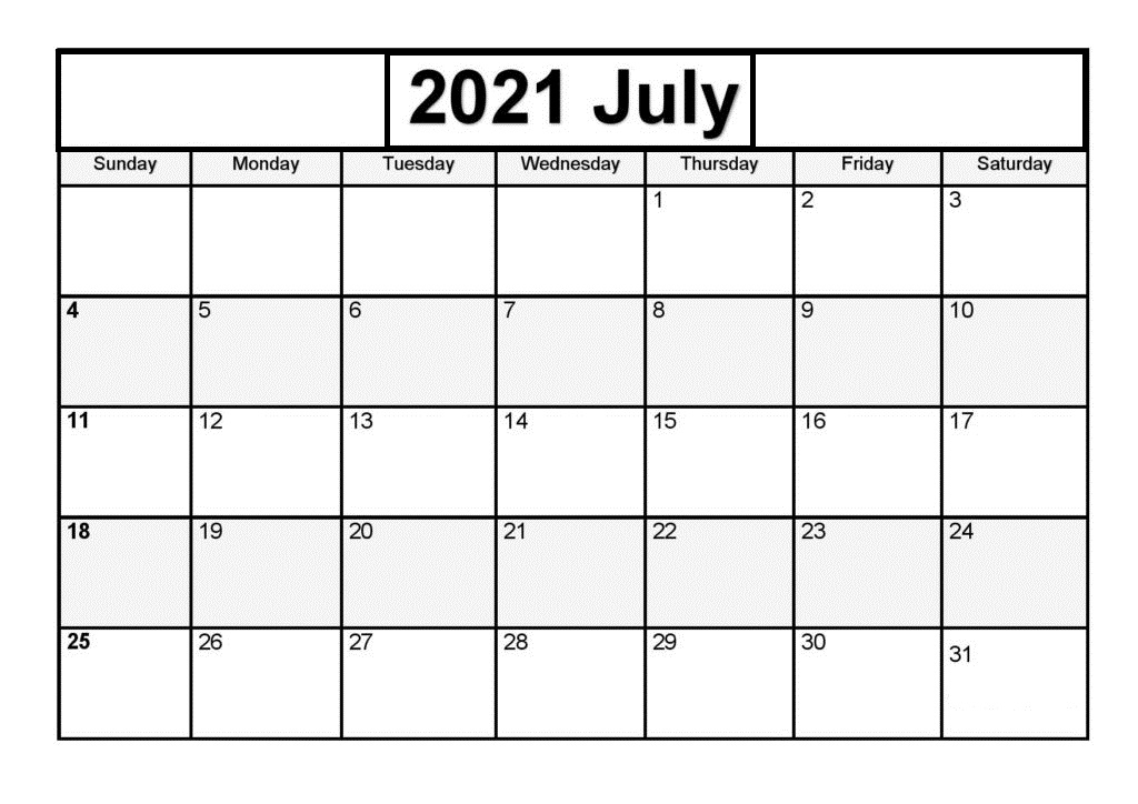 July 2021 Blank Printable Calendar