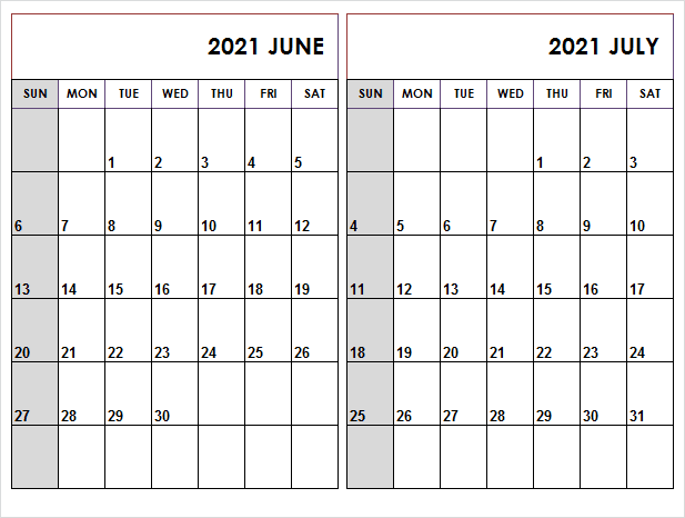 July 2021 Calendar Cute Template