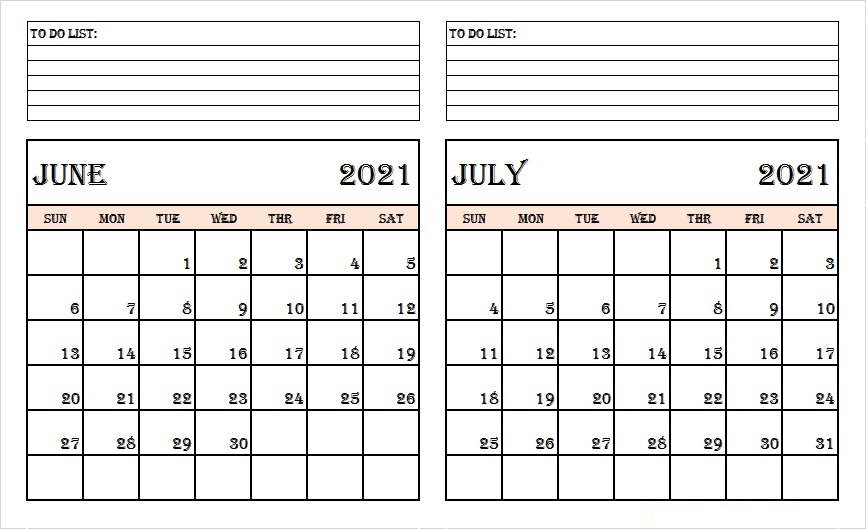 July 2021 Calendar Monthly Template