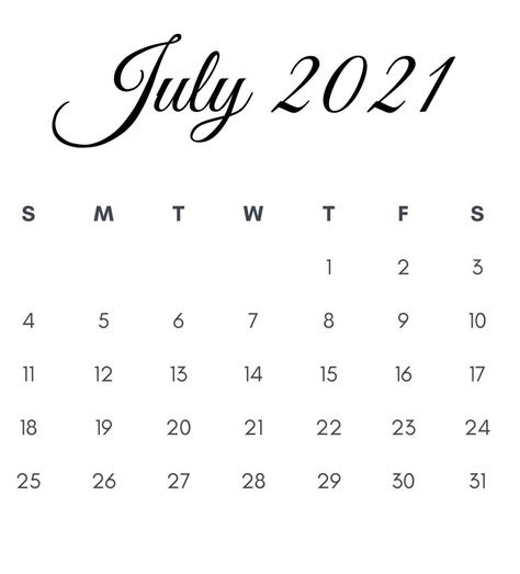 July 2021 Calendar Printable Free