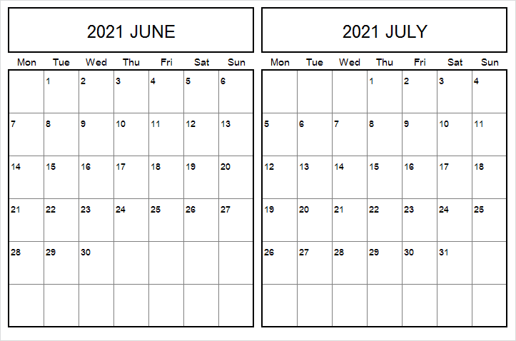 July 2021 Calendar Printable Landscape