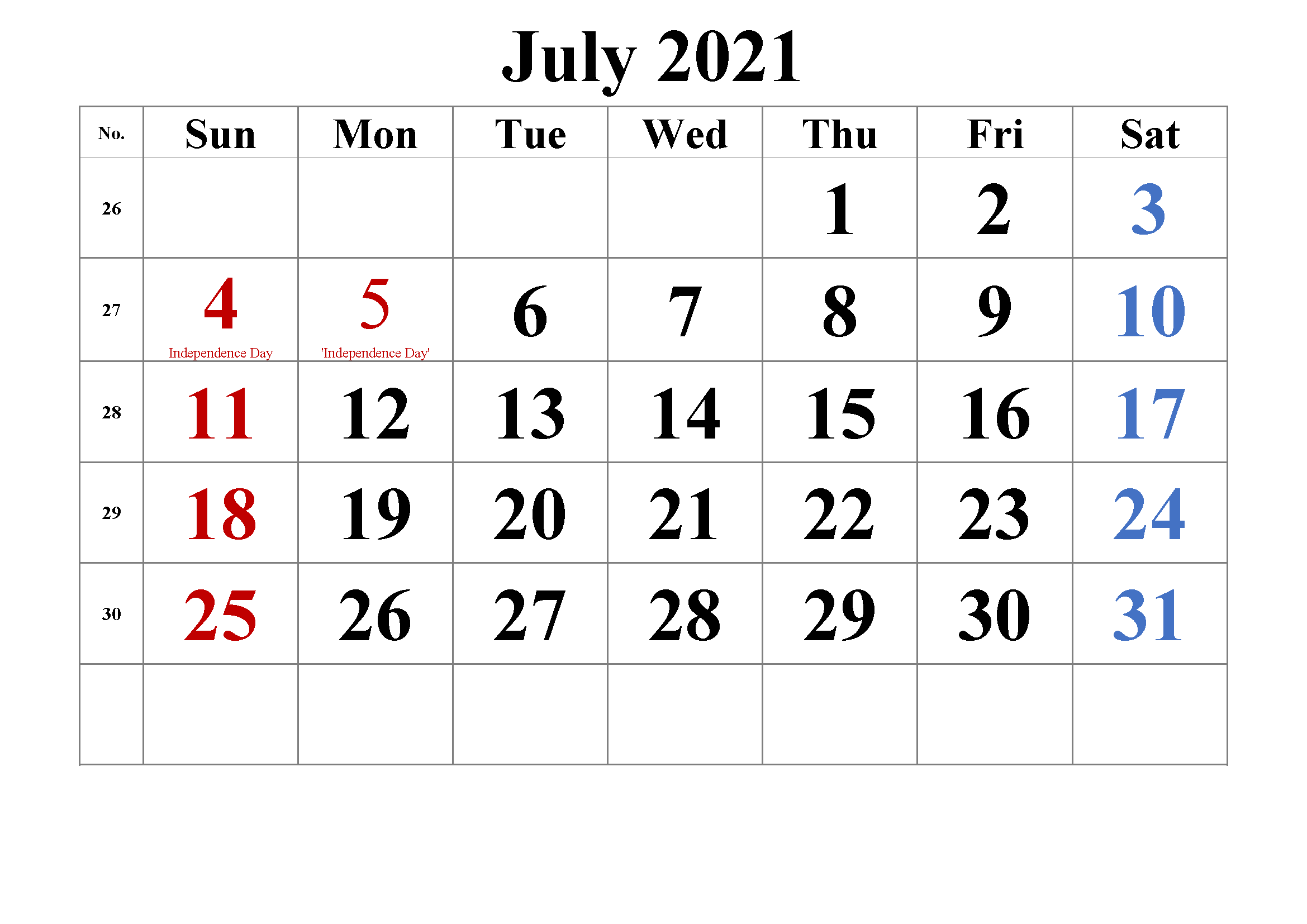 July 2021 Calendar Printable Wiki