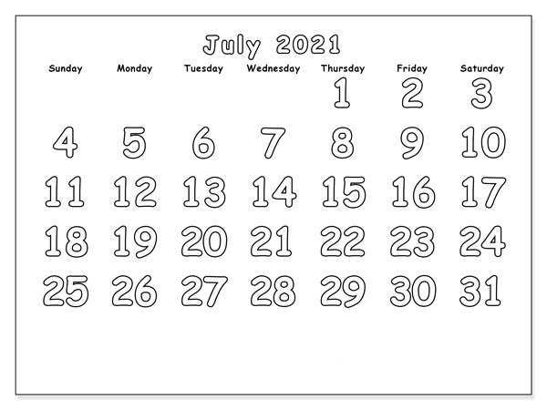 July 2021 Calendar Printable