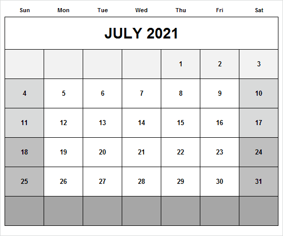 July 2021 Calendar With Holidays Printable