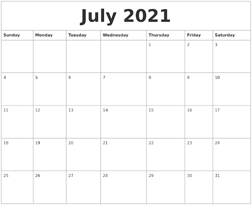 July 2021 Printable Calendar