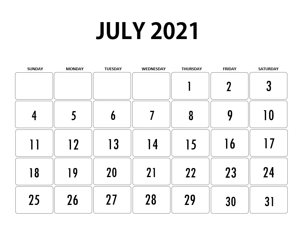 July 2021 Printable Calendar Canada