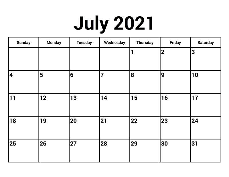 July 2021 Printable Calendar Canada