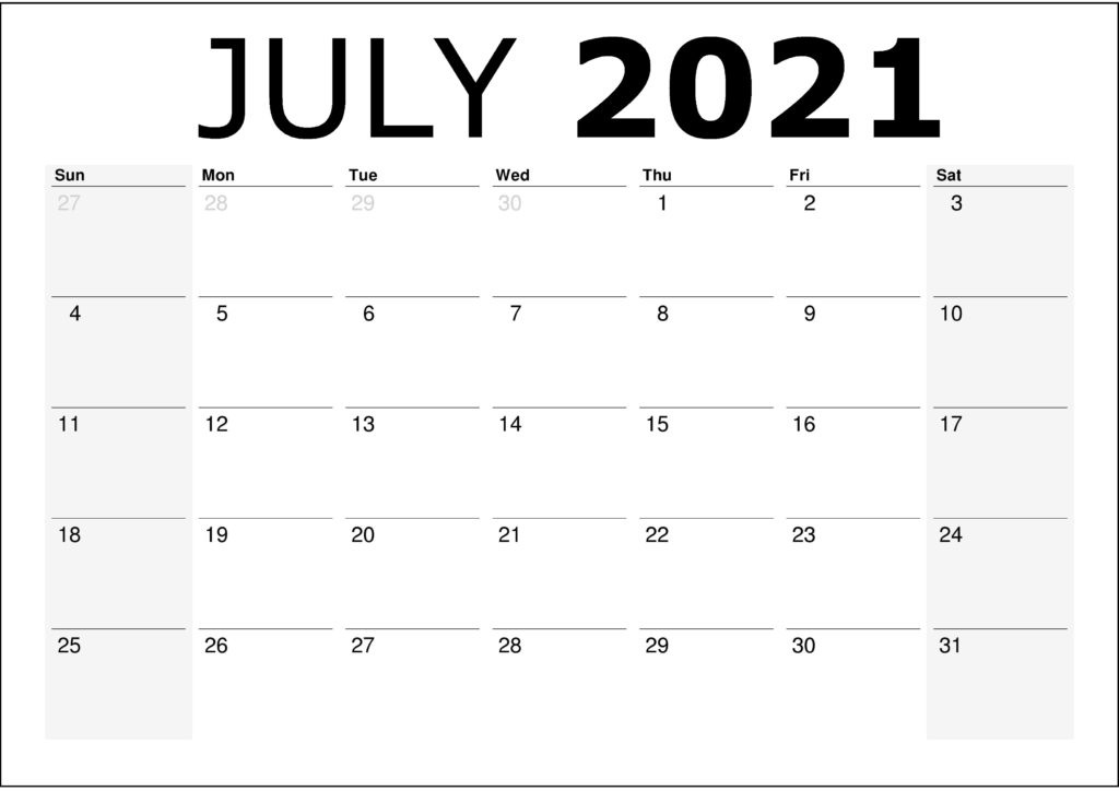 July 2021 Printable Calendar Excel