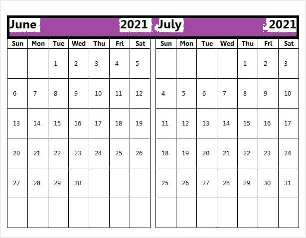 July 2021 Printable Calendar Free