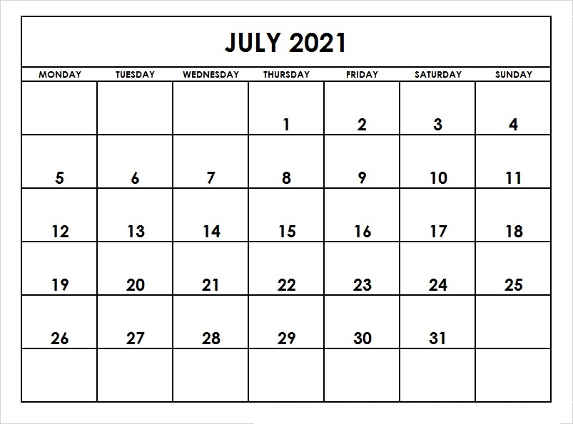 July 2021 Printable Calendar Wiki