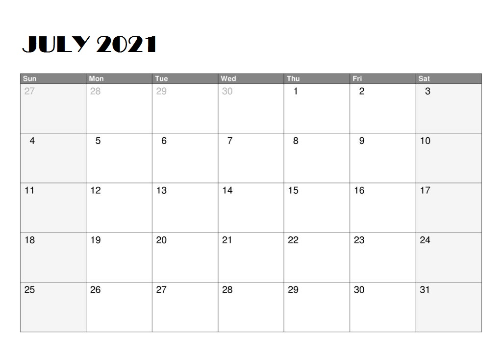 July 2021 Printable Calendar With Holidays