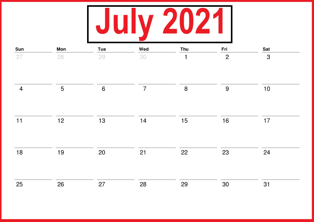 July 2021 Printable Calendar With Holidays