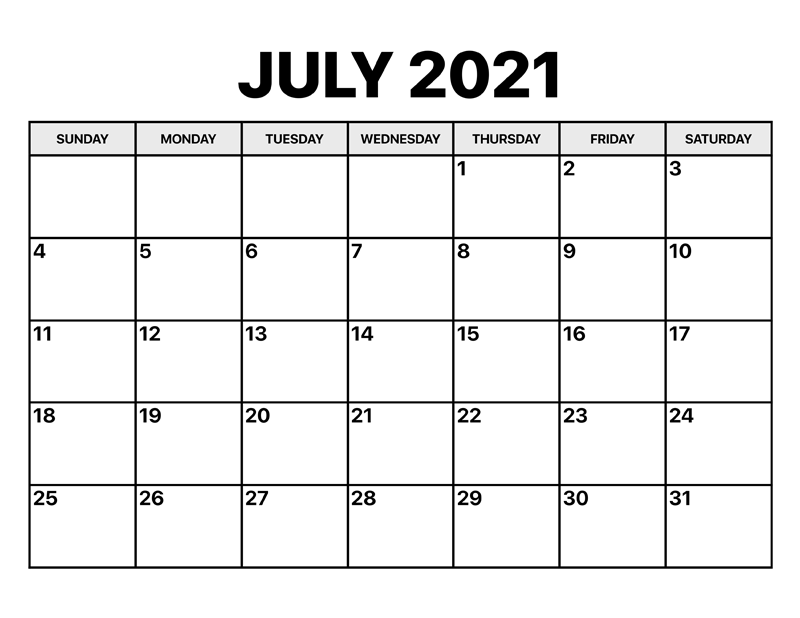 July 2021 Printable Calendar