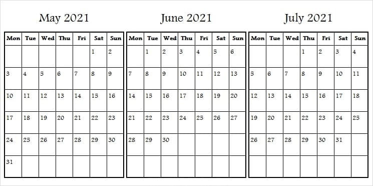 July 2021 to June 2022 Calendar Printable