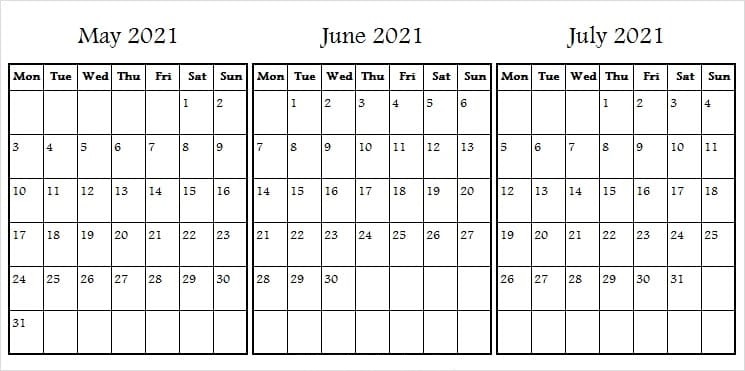 July 2021 to June 2022 Calendar Printable