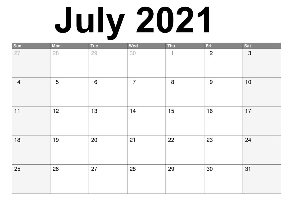 July Calendar 2021 Canada