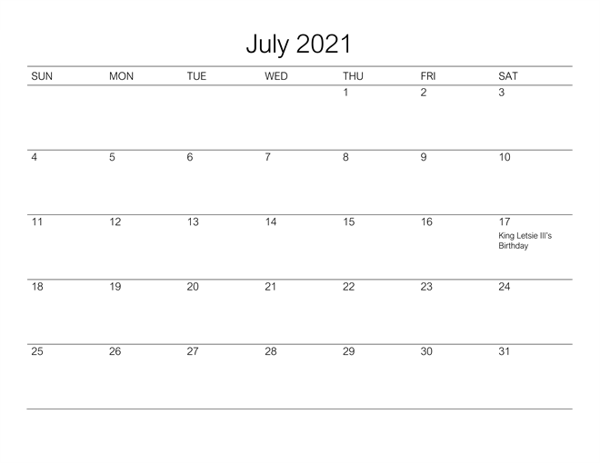 July Calendar 2021 Telugu