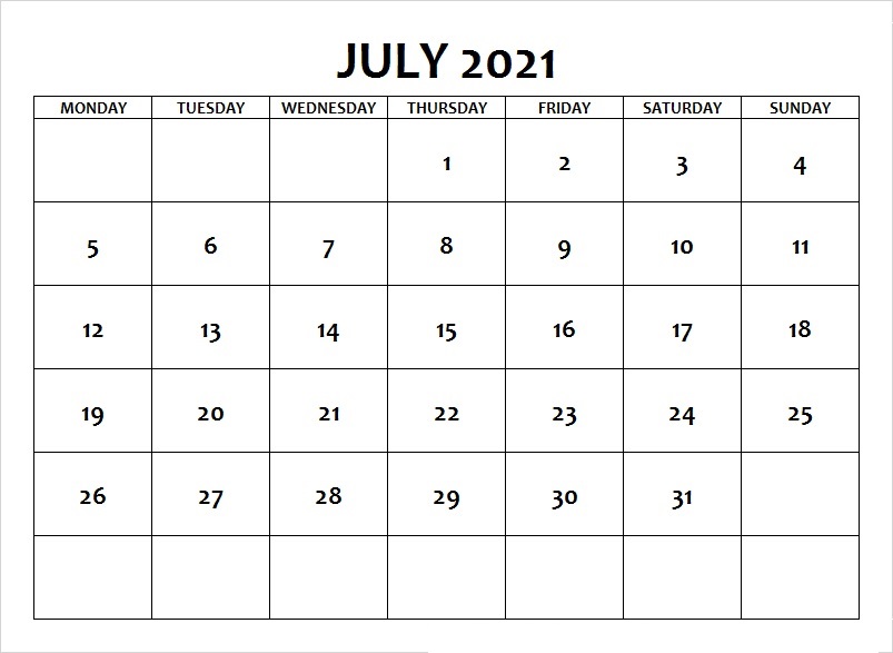 July Calendar 2021 With Holidays