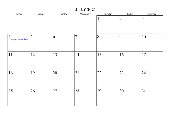 July Calendar 2021
