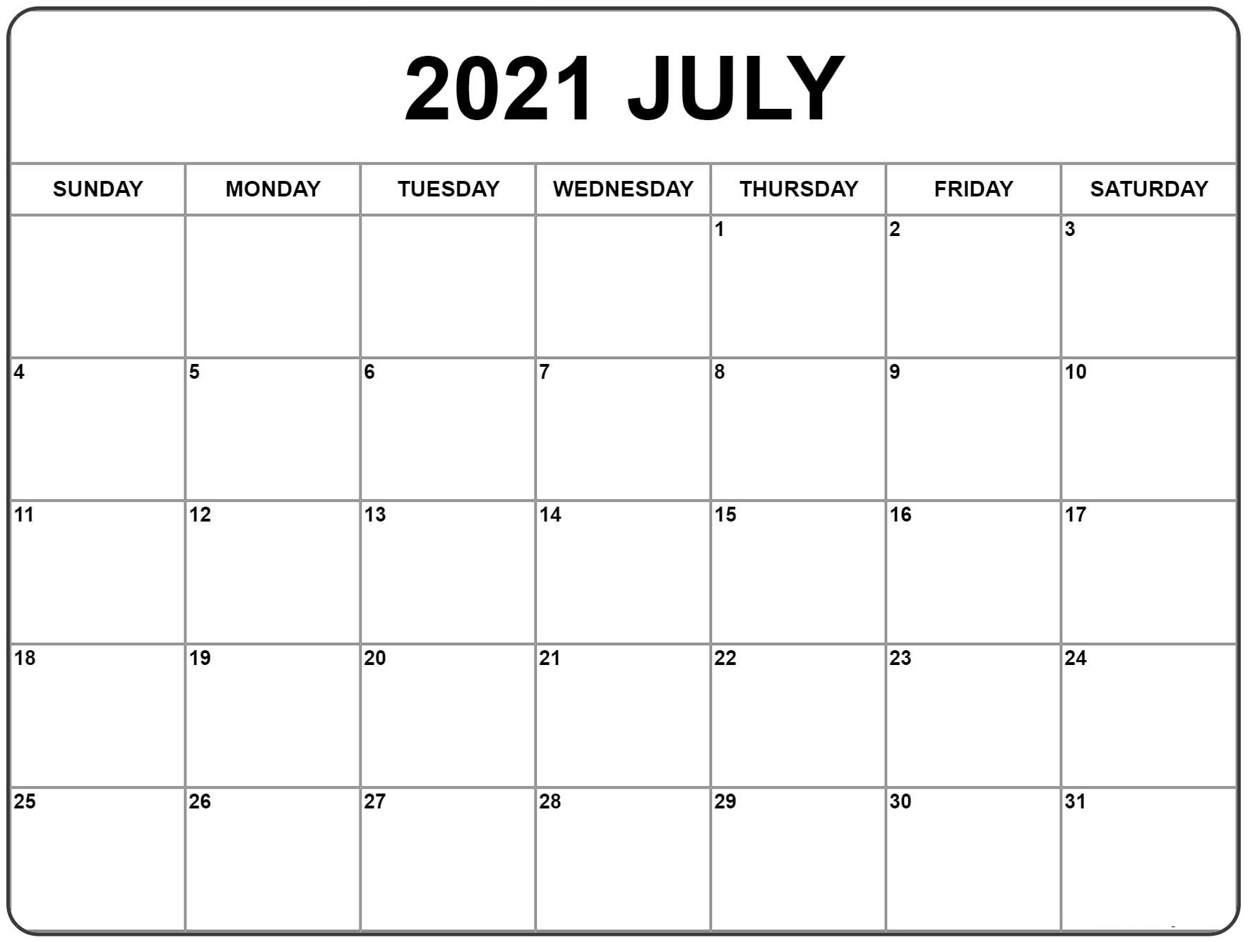 July and August 2021 Printable Calendar