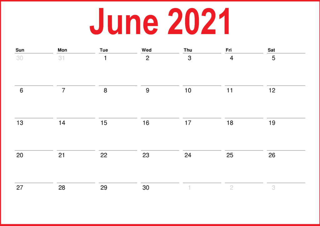 June 2021 Blank Calendar PDF