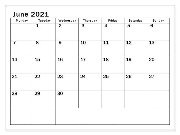 June 2021 Blank Calendar