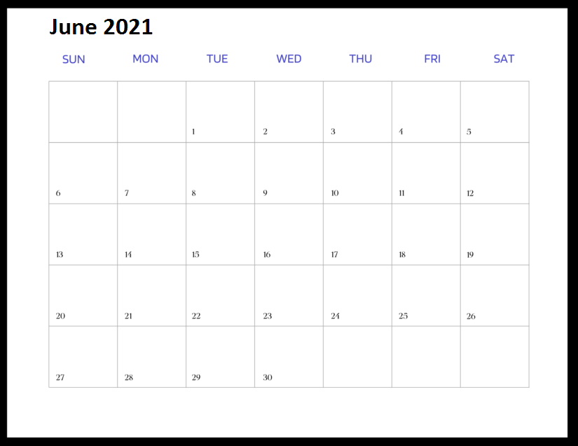 June 2021 Blank Calendar