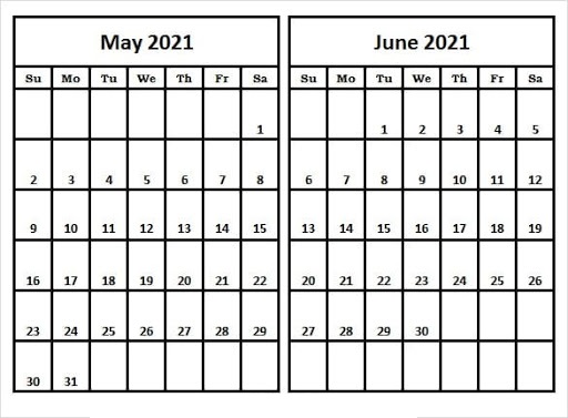 June 2021 Blank Printable Calendar