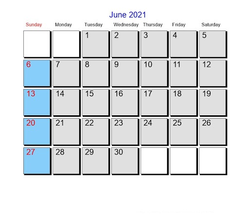 June 2021 Calendar Free Printable