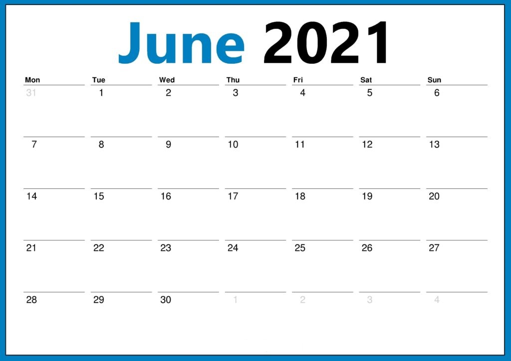 June 2021 Calendar PNG Template