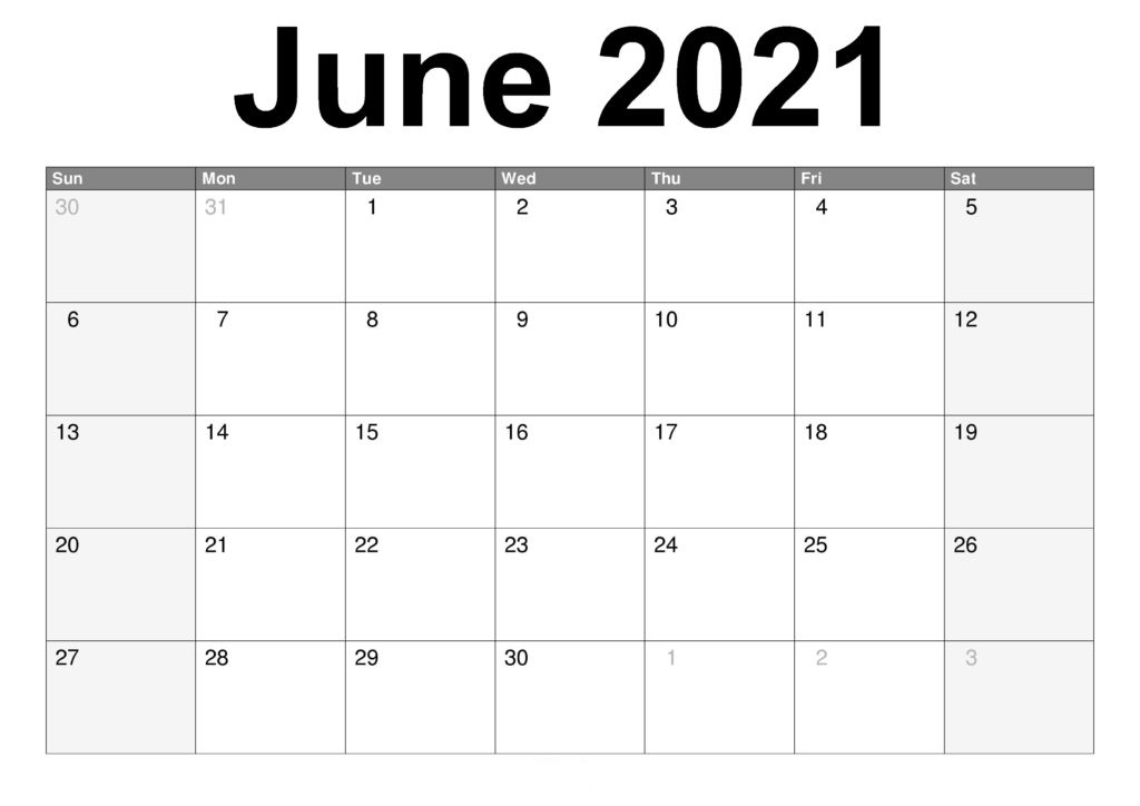 June 2021 Calendar Printable A4