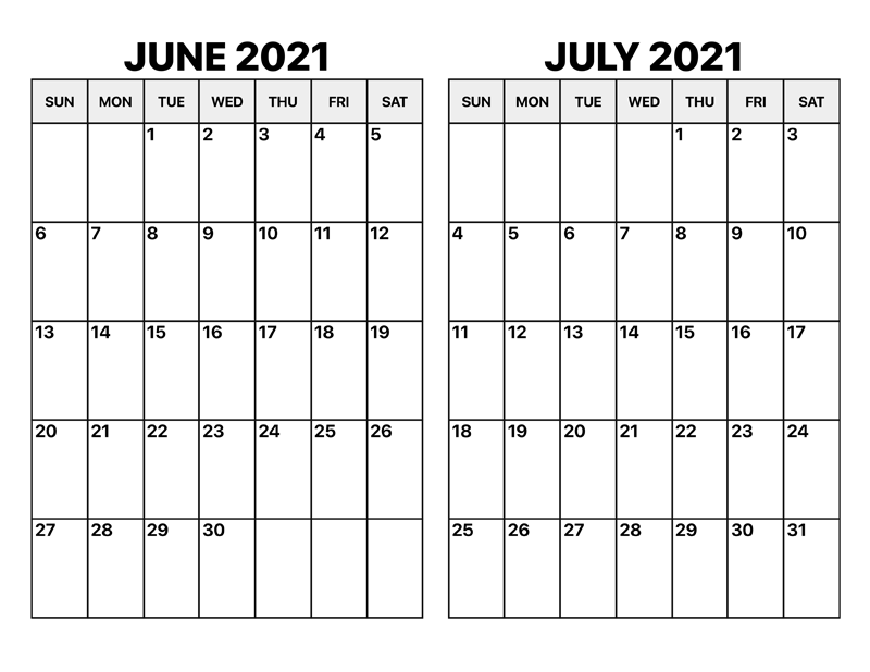 June 2021 Calendar Printable Landscape